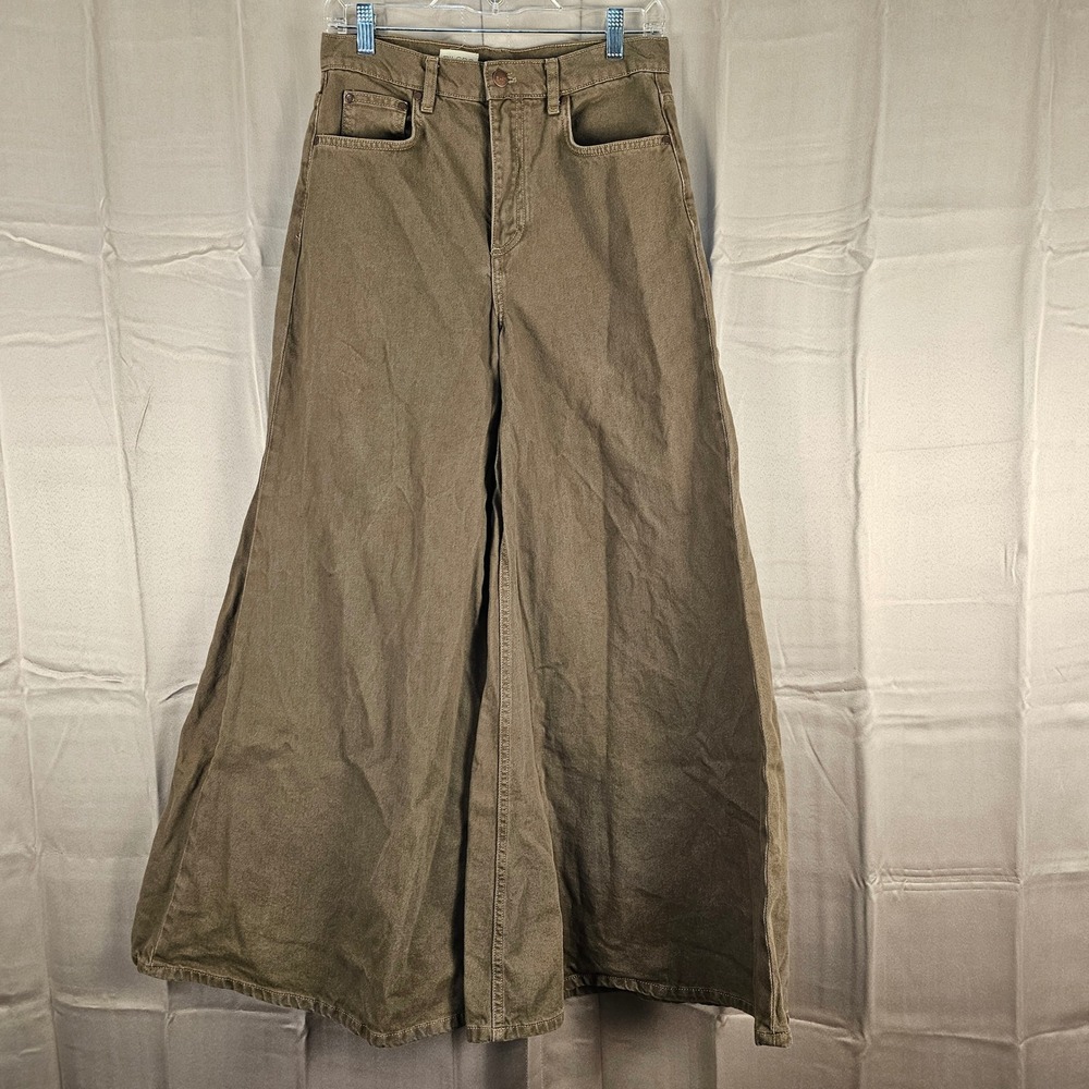 Pilcro Wide-Leg Flare Puddle Jeans in Olive Brown